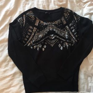 Express Black Sequin Embellished Sweater Top